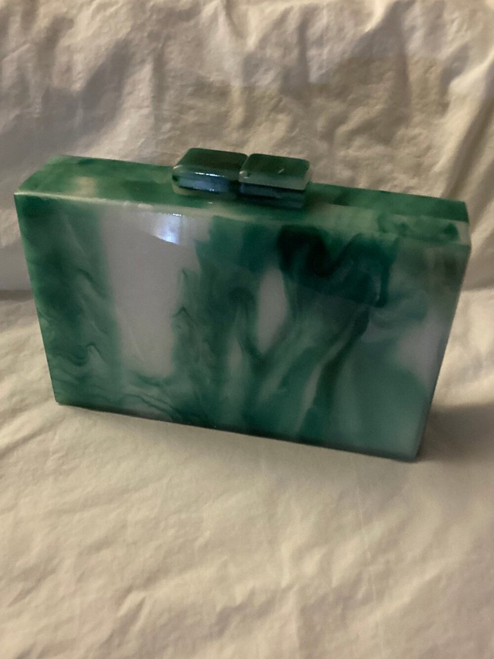 Excellent Condition Marbleized Lucite Clutch Bag, Green